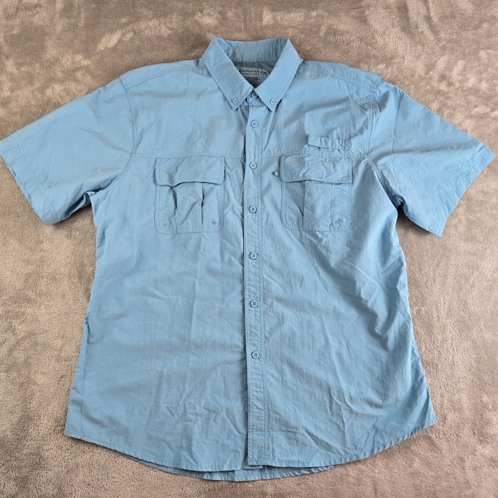 Clearwater Outfitters Shirt  XL Blue Nylon Vented Short Sleeve Outdoor Fishing‎